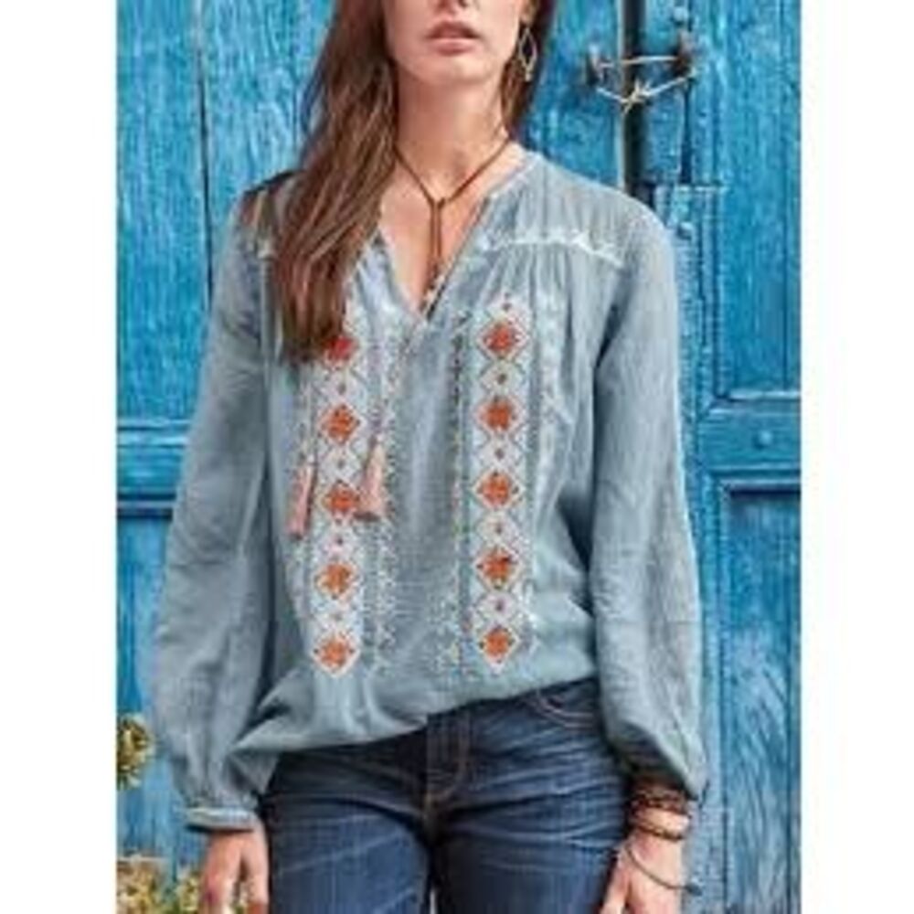 Sundance Julianna Embroidered Peasant Top Sz L Boho